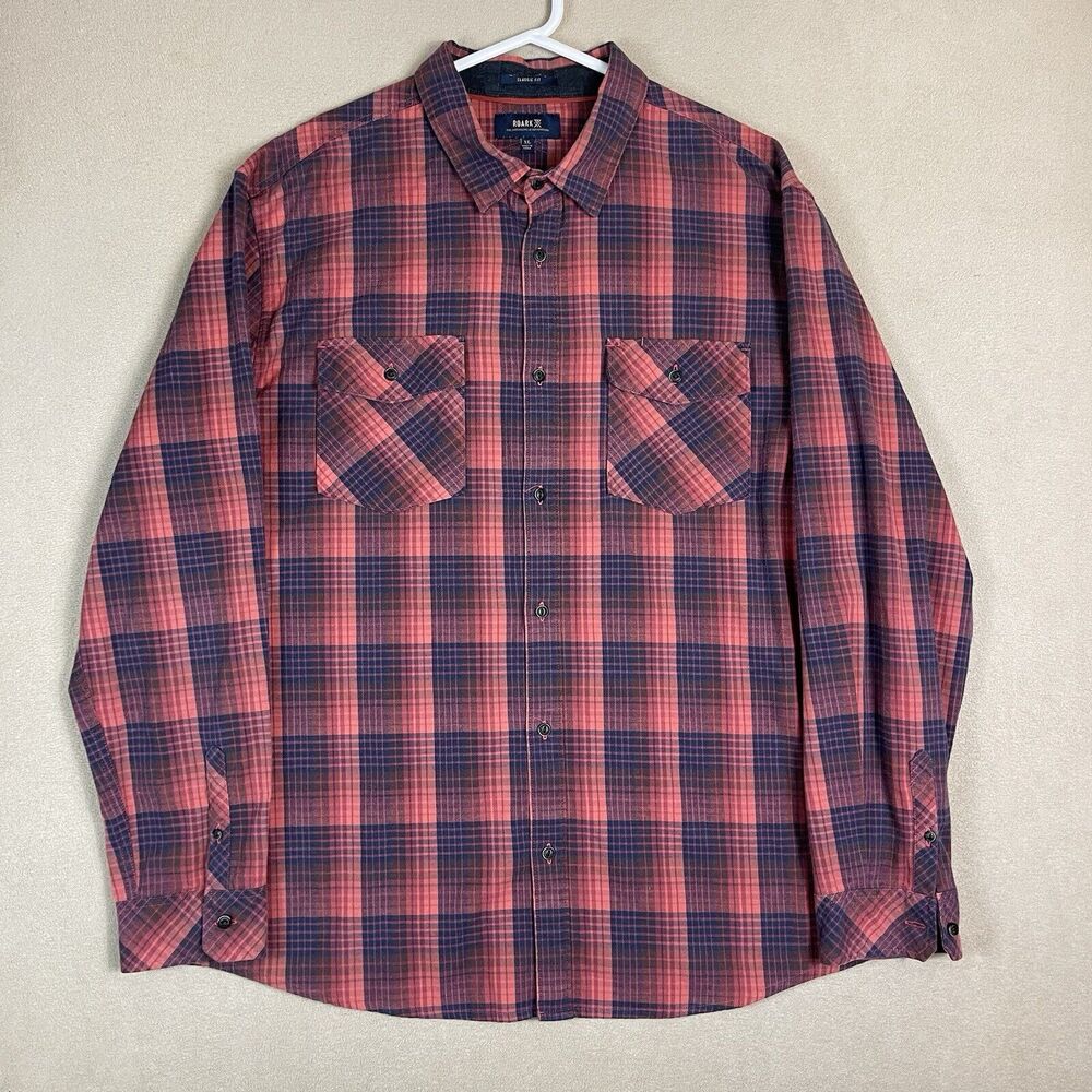 Roark Button Up Shirt Adult‎ Extra Large Red Plaid Long Sleeve Outdoor Mens